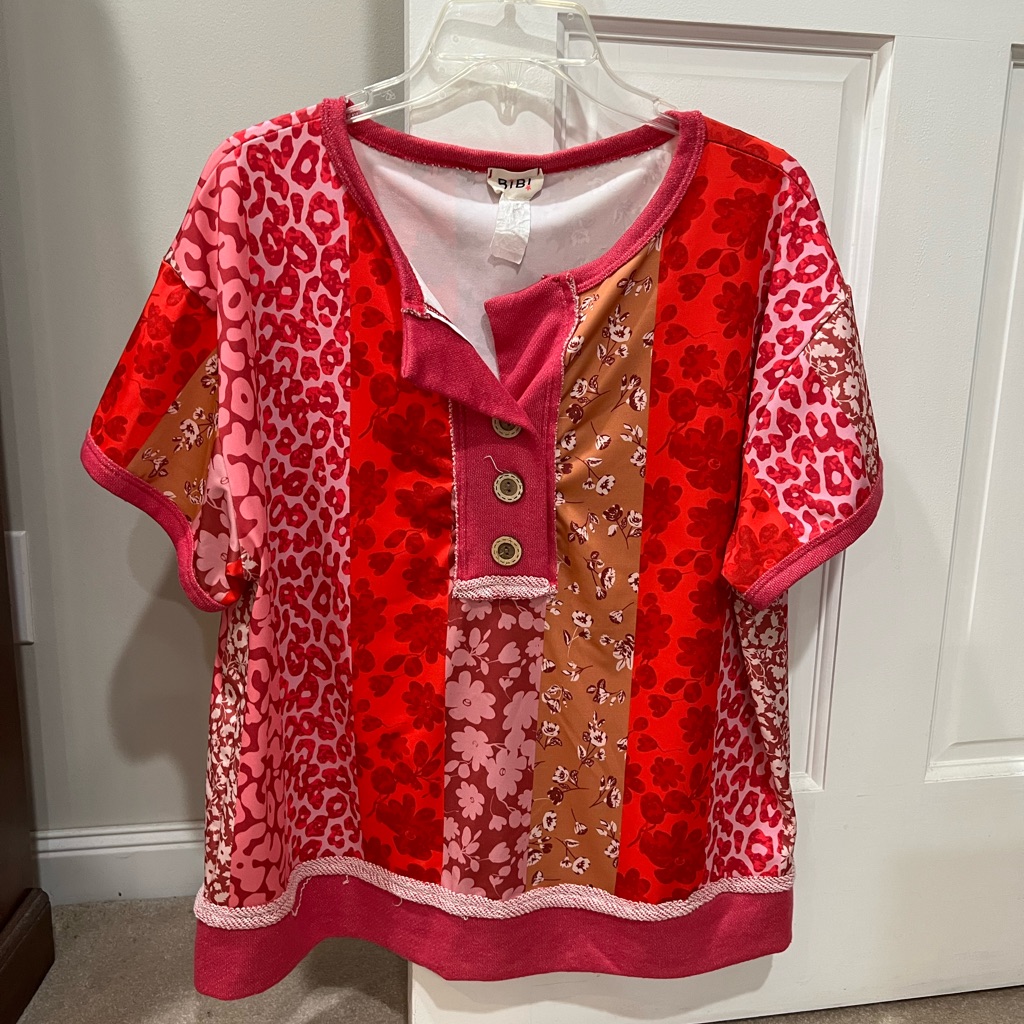 Colorful Patchwork Button-Up Top